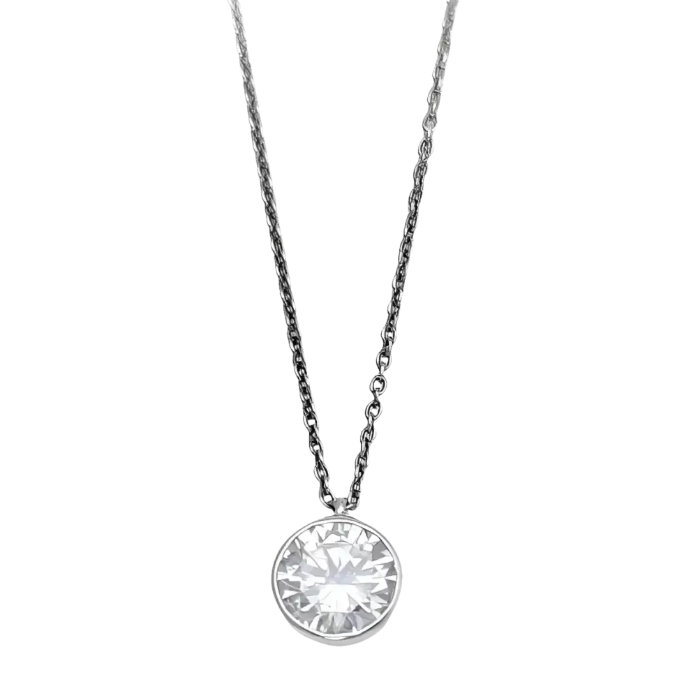 Collana Bliss Punto Luce Zircone Argento con ciondolo rotondo in argento e pietra chiara