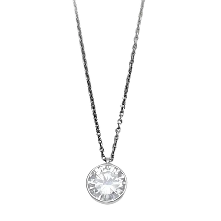Collana Bliss Punto Luce Zircone Argento con ciondolo rotondo in argento e pietra chiara