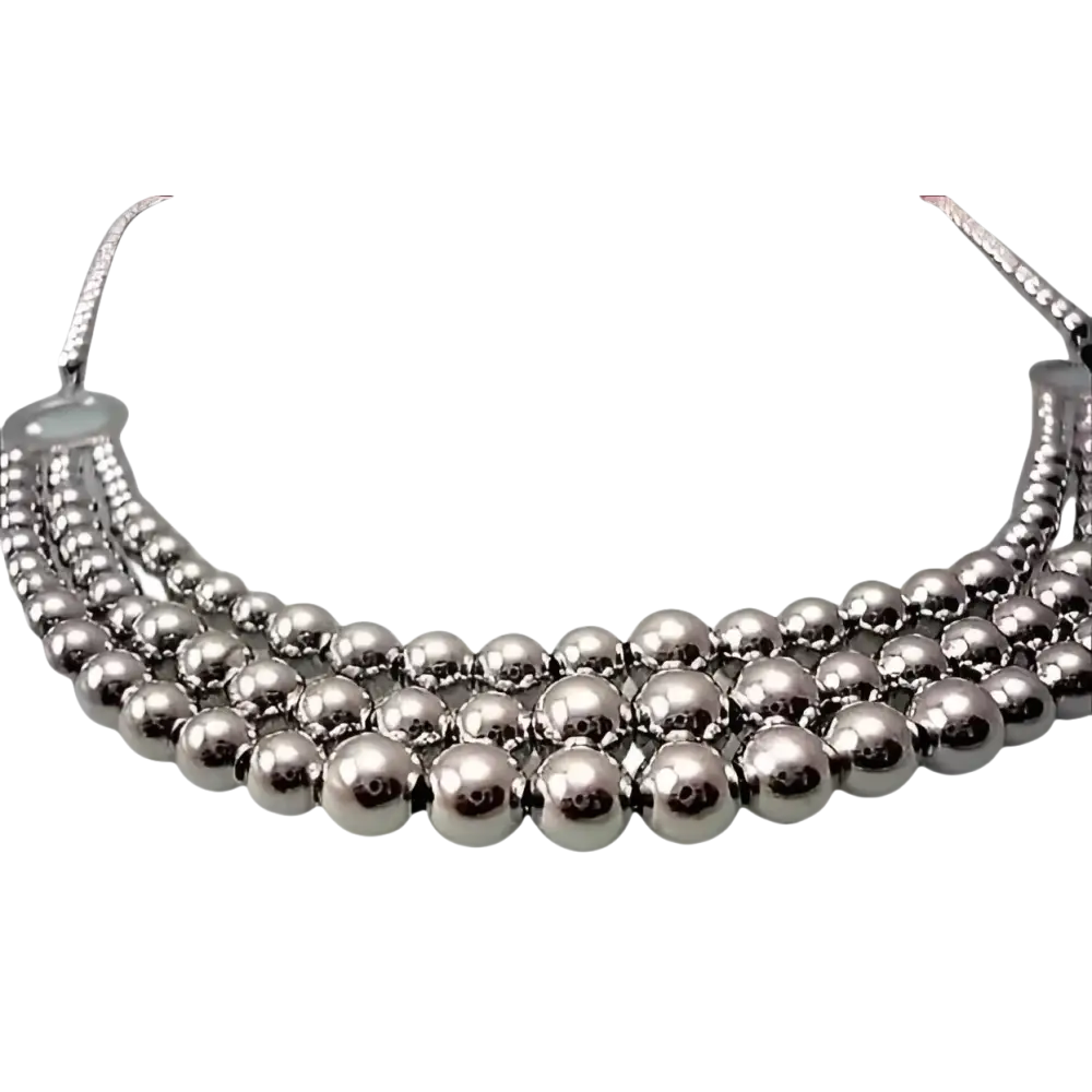 Collana Charleston Argento e Perle con tre fili di perle di argento lucido