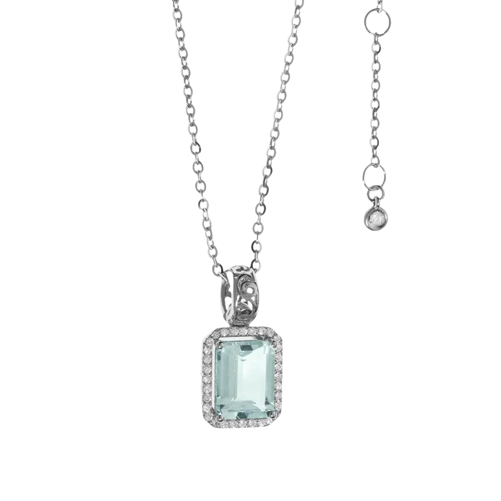 Collana con Acquamarina Naturale e Diamanti GLQ 250, collana in argento con pendente con acquamarina e diamanti