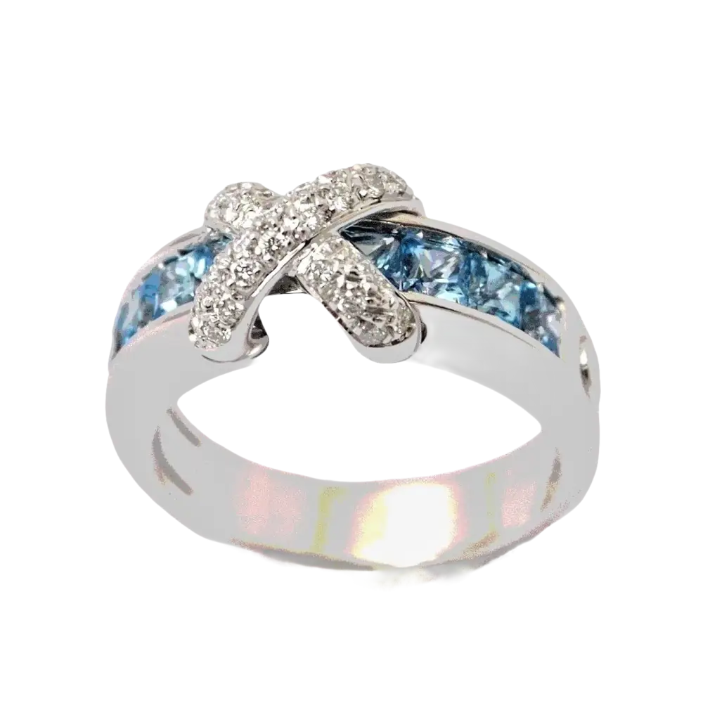 Anello in argento con nodi di diamanti e gemme blu CENTOVENTUNO