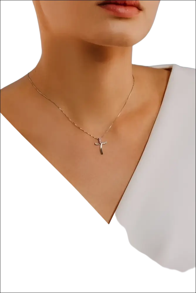 Collana Croce Oro Bianco e Diamanti GLB 1563, delicata con croce minimalista