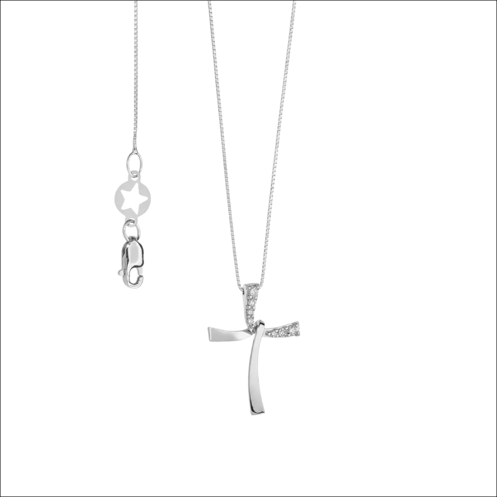 Collana Croce Oro Bianco e Diamanti GLB 1563 con catena a cassetta