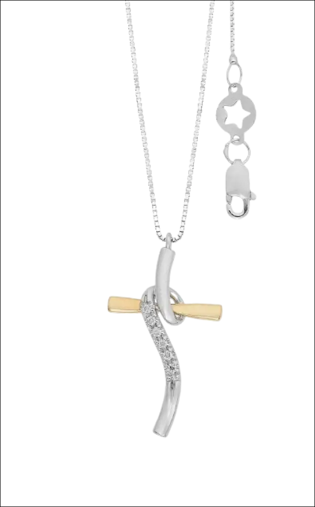 Collana Croce Oro Bianco giallo e Diamanti GLB 1711|bonini-gioielli