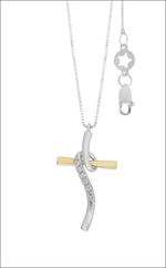 Collana Croce Oro Bianco giallo e Diamanti GLB 1711|bonini-gioielli