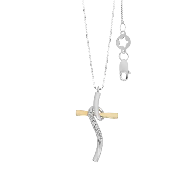 Collana Croce Oro Bianco giallo e Diamanti GLB 1711|bonini-gioielli
