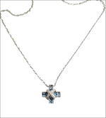 Collana con croce diamanti e topazi CENTOVENTUNO con pendente in argento e pietra blu