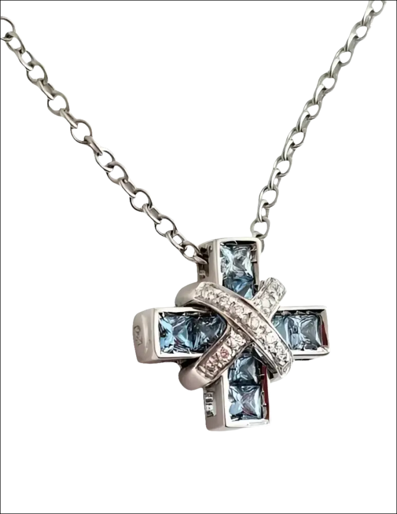 Collana con croce in argento, topazi blu e dettagli in diamante CENTOVENTUNO