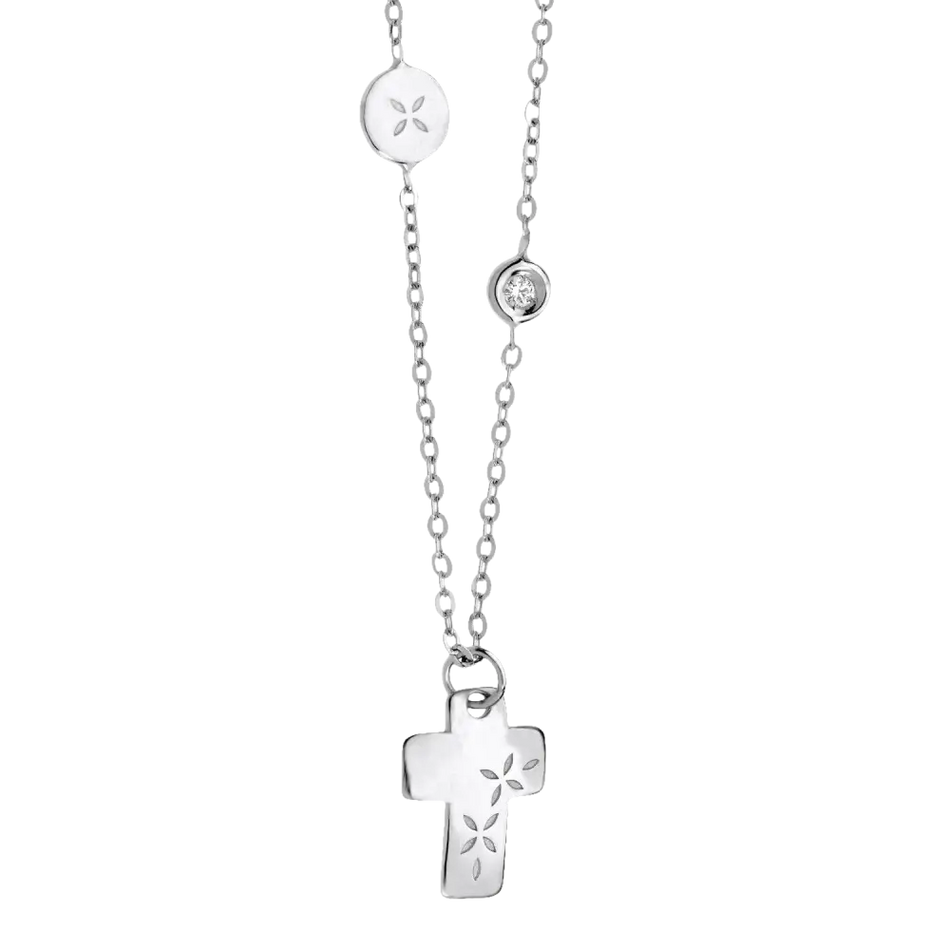 Collana Croce Oro e Diamanti COMETE GIOIELLI con catena argento e pendente a croce
