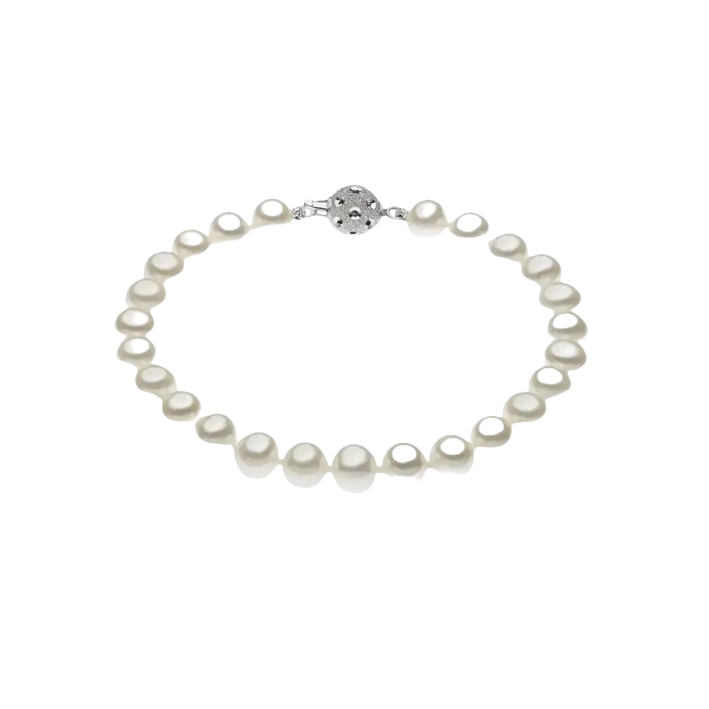 Bracciale di perle Akoya lucide con chiusura decorativa in argento della Collana COMETE FSM 120 B