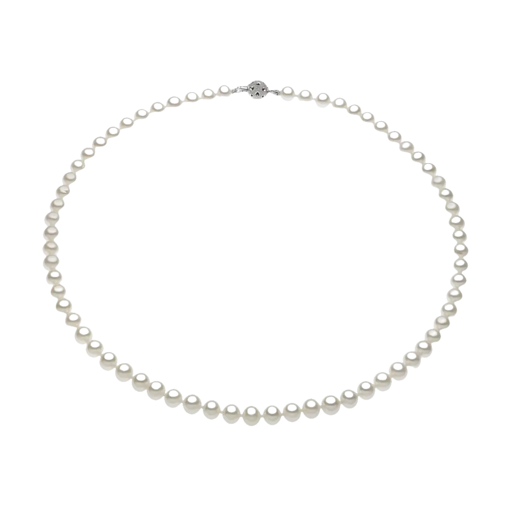 Una singola perla di Akoya bianca con chiusura decorativa sulla Collana COMETE FSM 120 B