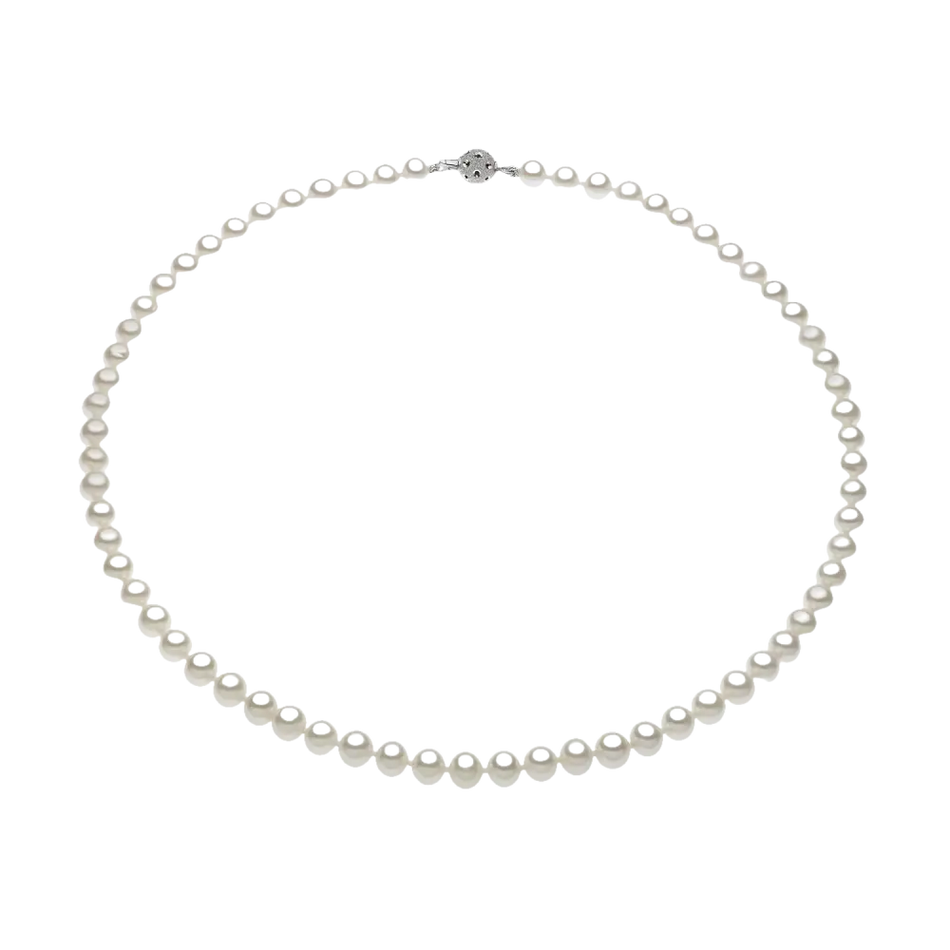 Una singola perla di Akoya bianca con chiusura decorativa sulla Collana COMETE FSM 120 B