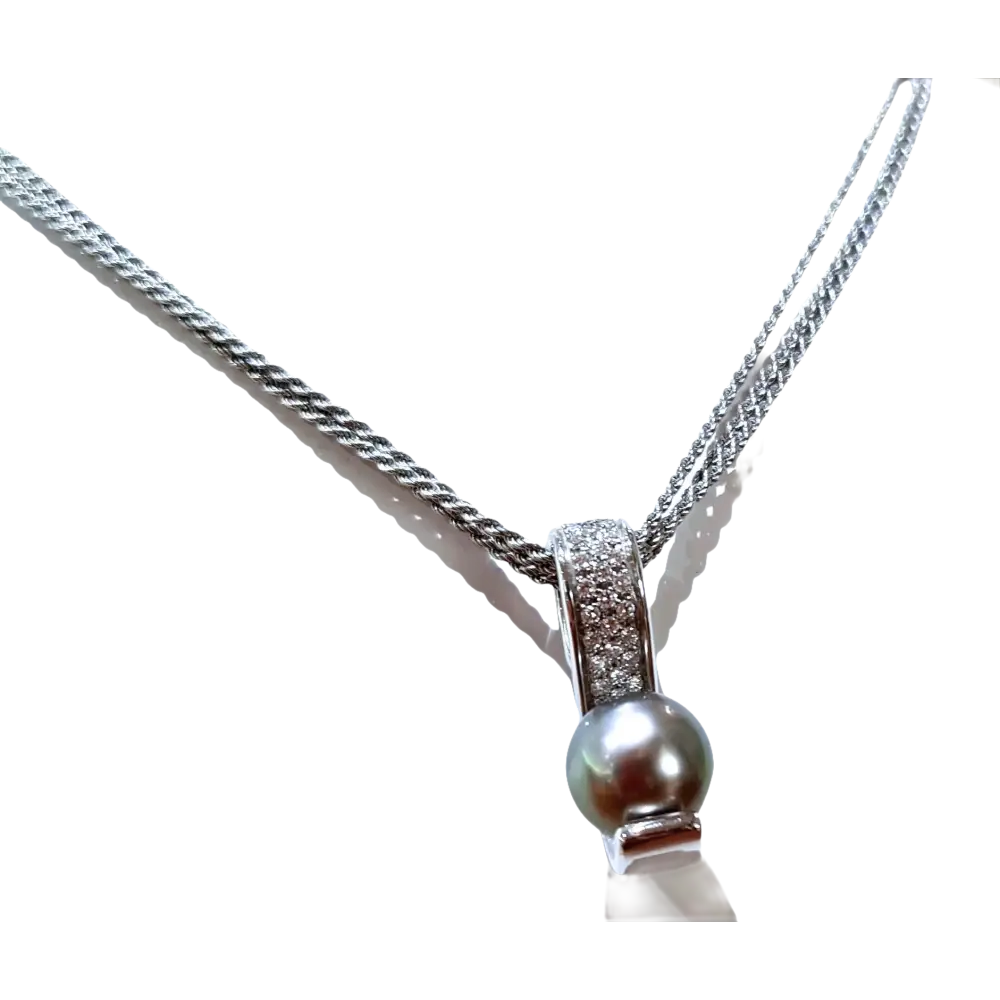 Collana Diamanti e Perla Nera Tahiti Salvini con ciondolo in argento e perla grigia