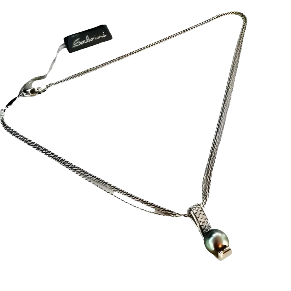 Collana Salvini con catena d’argento e pendente di perla nera Tahiti