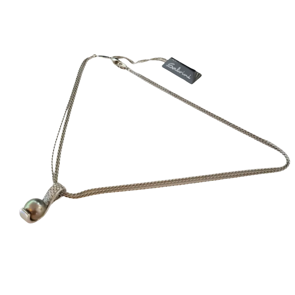 Collana Salvini con catena argento e pendente di perla nera Tahiti autentica