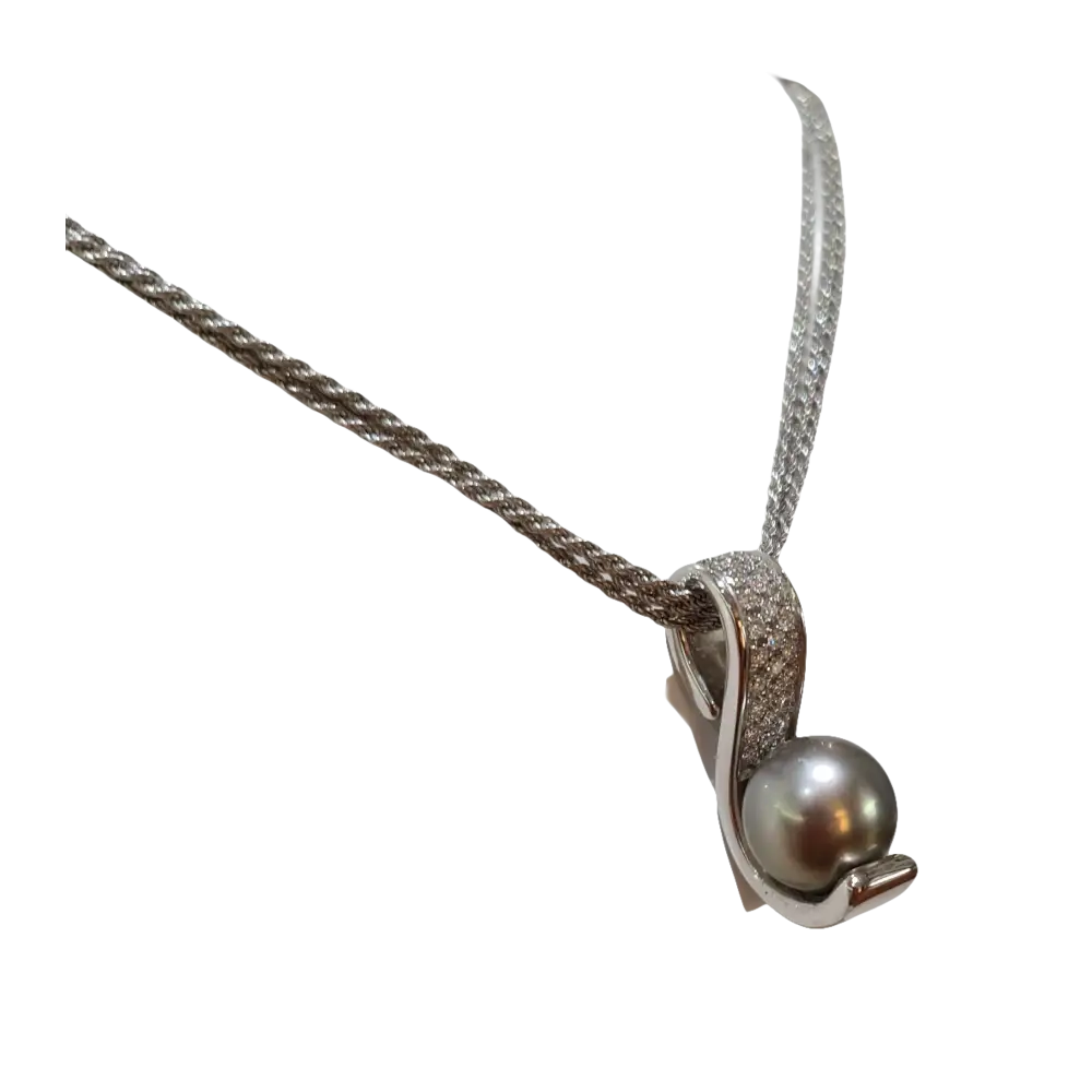 Collana Salvini con catena in argento, pendente di perla grigia e diamanti