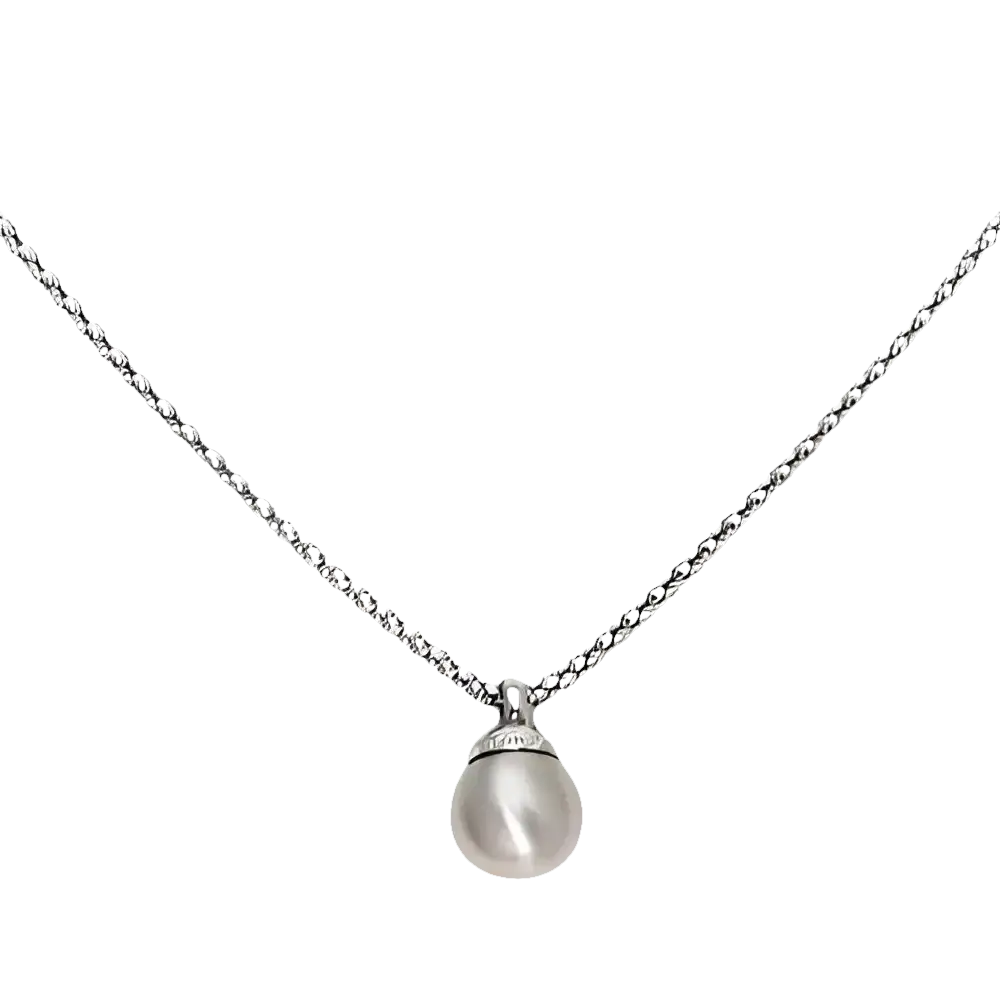 Collana Galileo Oro Bianco Sparkling Glamour con catena argento e pendente di perla barocca grigia chiara