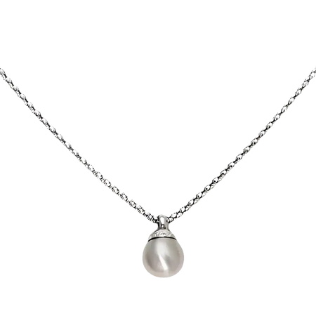 Collana Galileo Oro Bianco Sparkling Glamour con catena argento e pendente di perla barocca grigia chiara