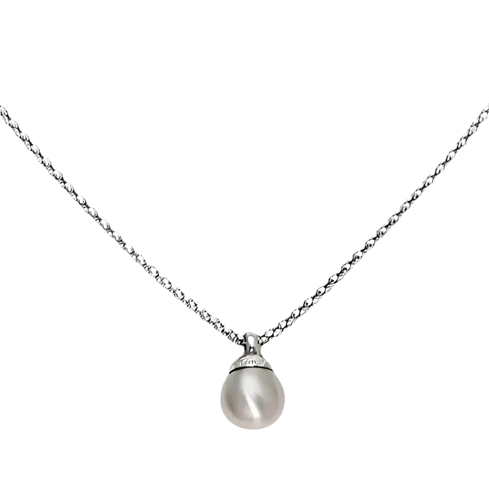 Collana Galileo Oro Bianco Sparkling Glamour con catena argento e pendente di perla barocca grigia chiara