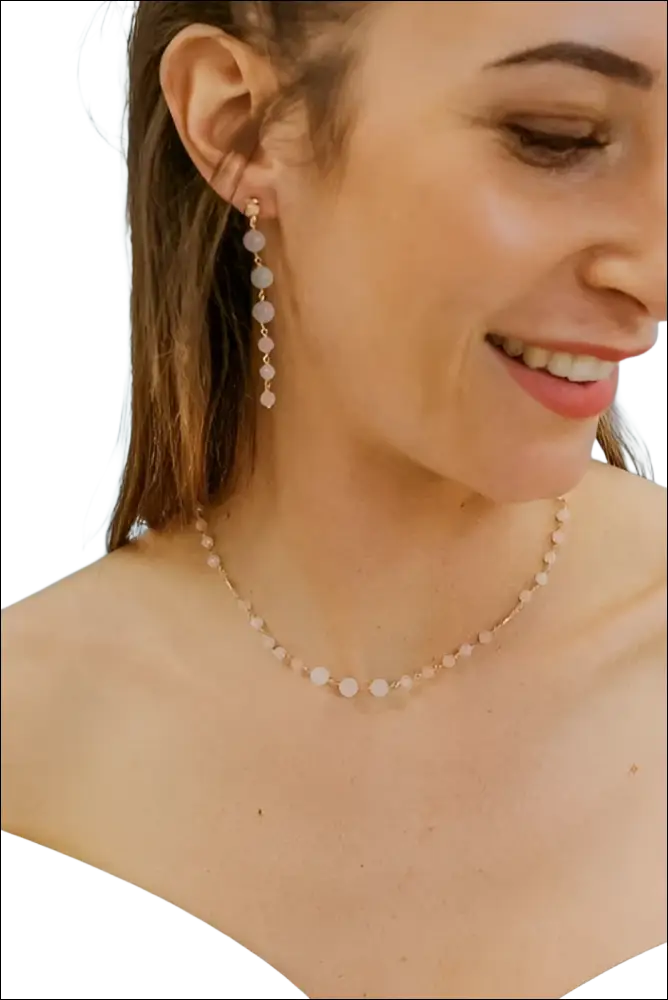 Collana girocollo argento rosé con quarzo rosa e giada cromatica