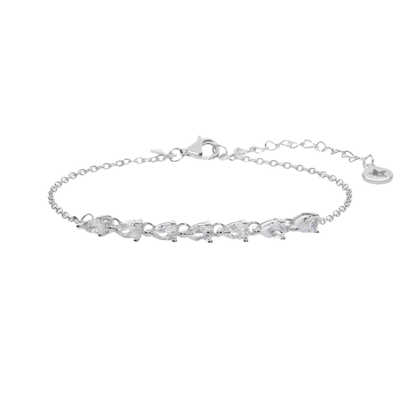 Bracciale a catena in argento con pietre chiare a forma di pera e charms a stella