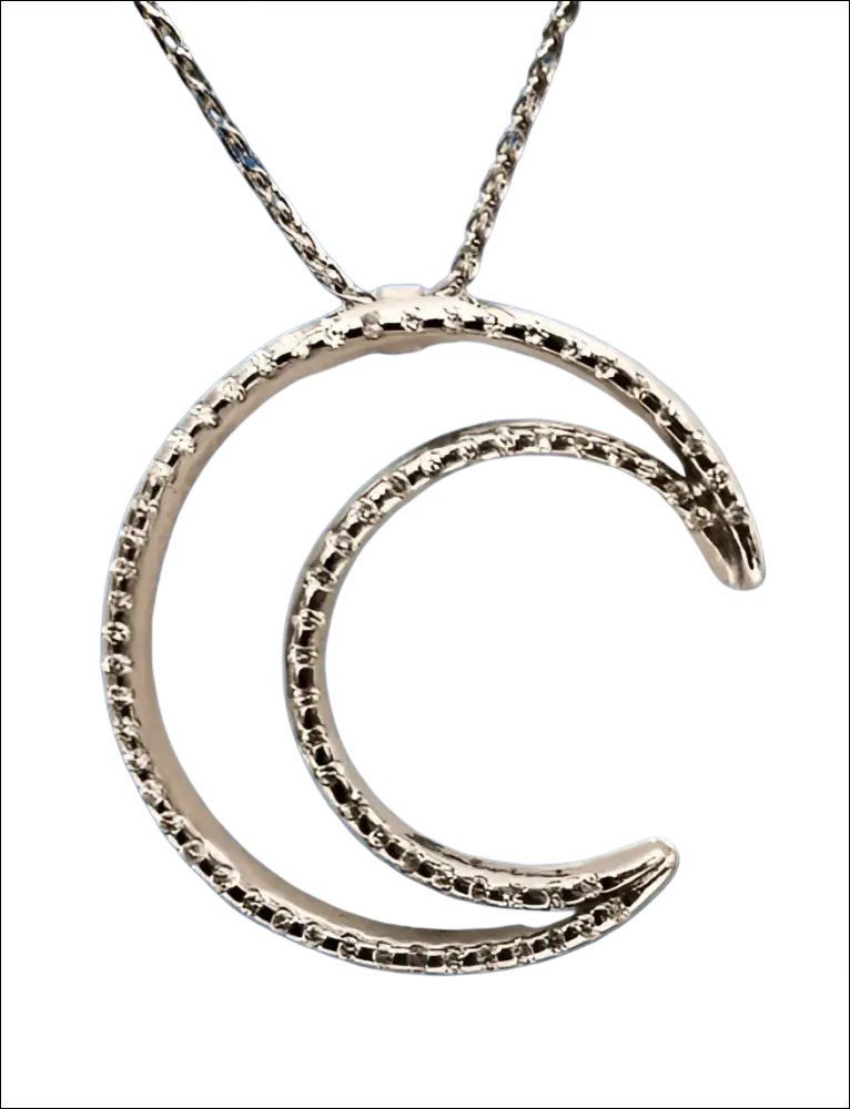 Collana Luna Oro Bianco e Diamanti: pendente luna crescente argento con diamanti