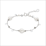 Collana lunga argento perle bianche irregolari e cristalli cromatica inverno