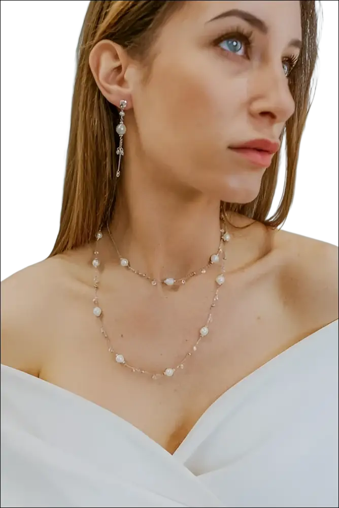 Collana lunga argento perle e cristalli cromatica inverno rosa oro perle