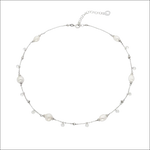 Collana lunga argento perle bianche irregolari e cristalli chiari Cromatica Inverno