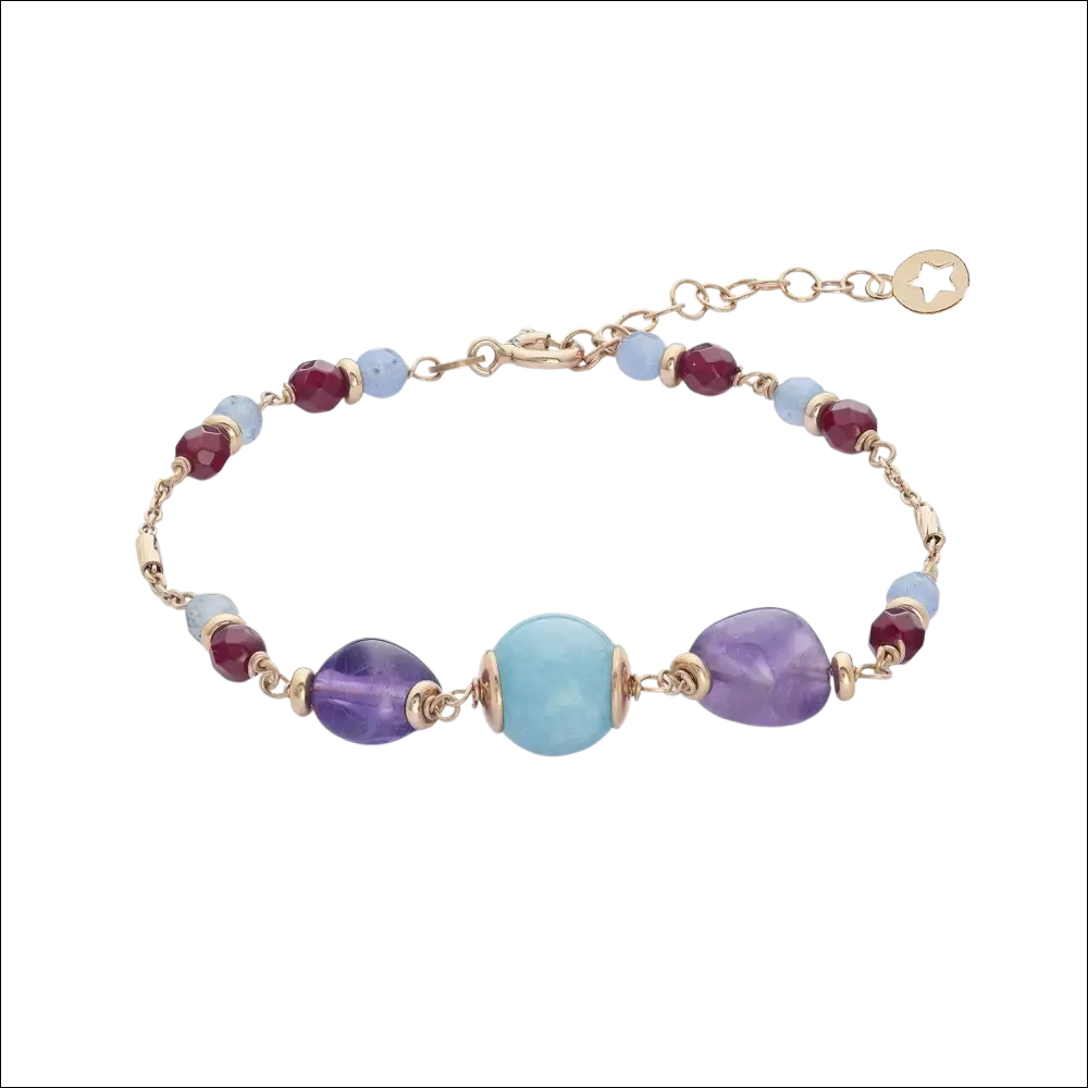 Collana lunga argento rosé ametiste cromatica inverno con gemme viola e blu