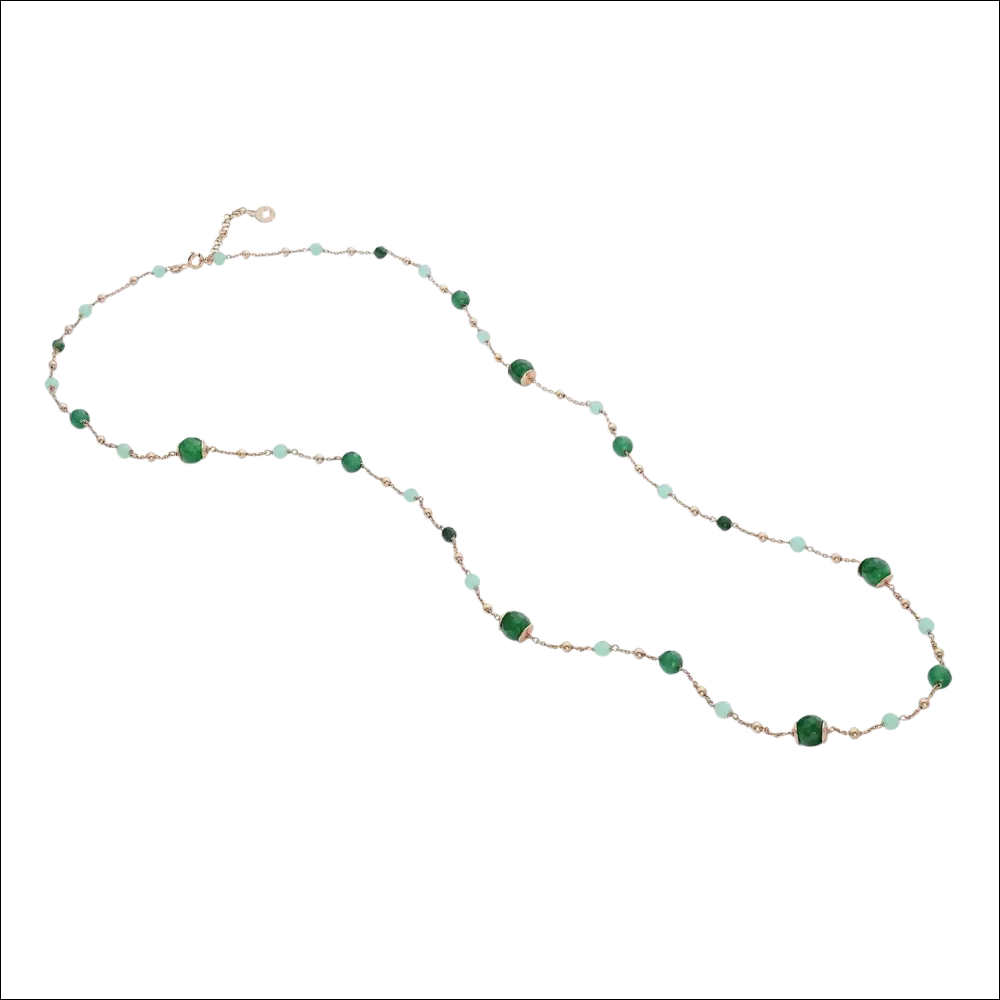 Collana lunga rosé con agata e giada Comete, dettagli delicati