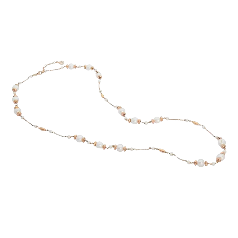 Collana lunga argento rosé con perle bianche ed ematite cromatica inverno