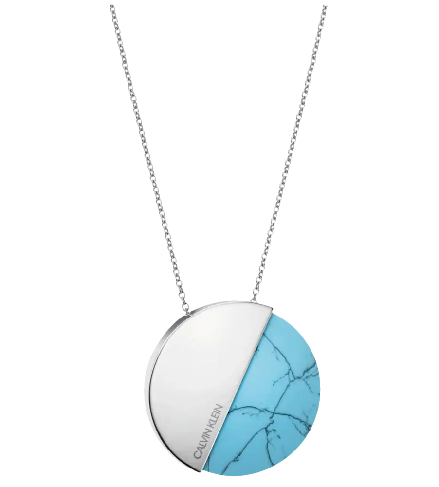 Collana lunga Calvin Klein Spicy con pendente rotondo in metallo e turchese blu