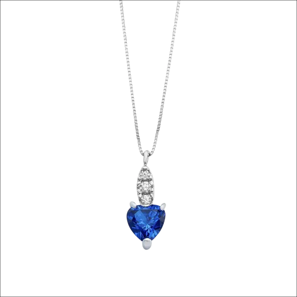 Collana Oro Bianco Cuore Blu Ambrosia AGZ 403: pendente zaffiro blu a cuore con 3 diamanti su catena silver