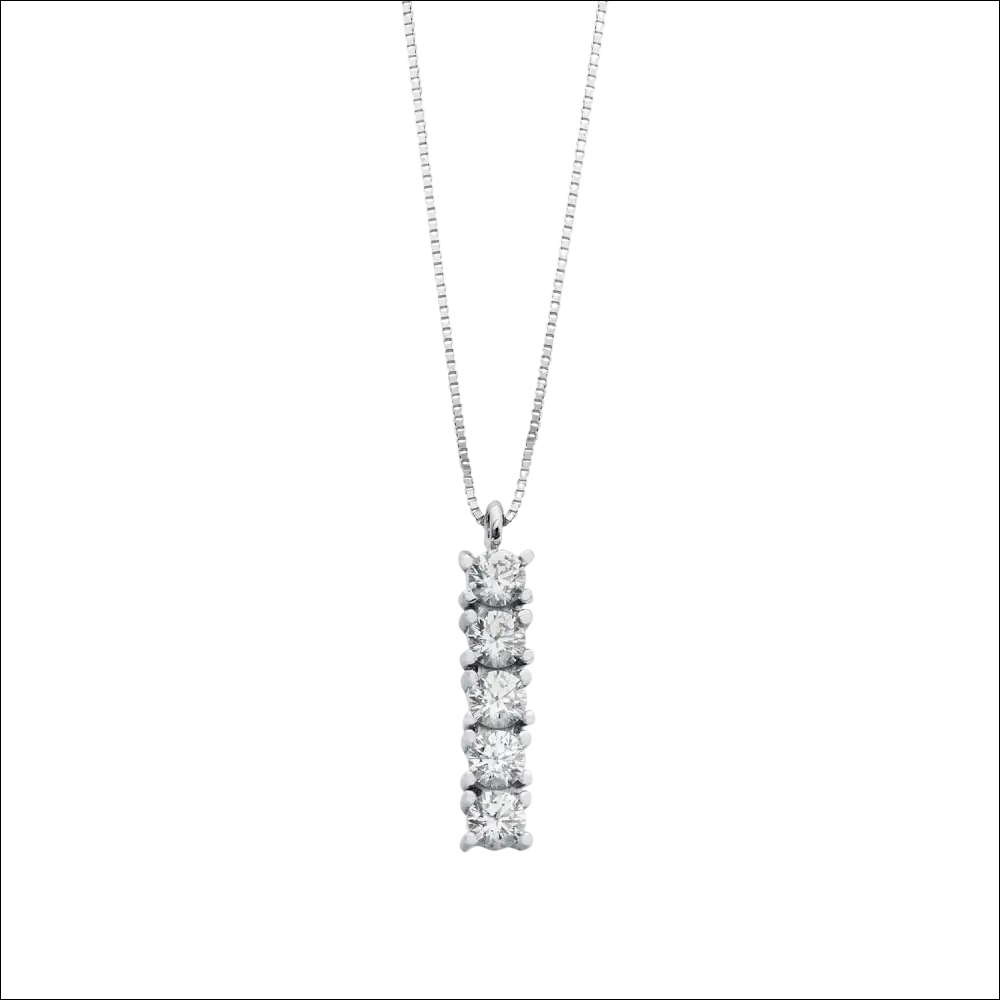 Collana Oro Bianco e 5 Zirconi Ambrosia AGZ 400, elegante design a barra