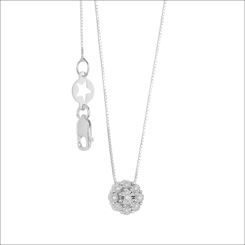 Collana Oro Bianco e Diamanti COMETE GLB 1624 con catena box e pendente floreale