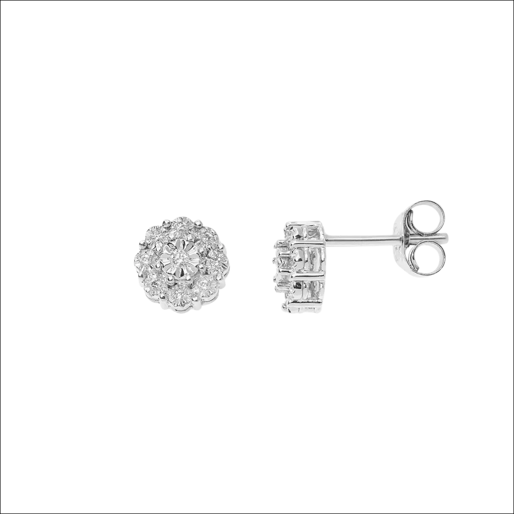 Orecchini a perla di diamanti rotondi con halo in argento, Collana COMETE GLB 1624