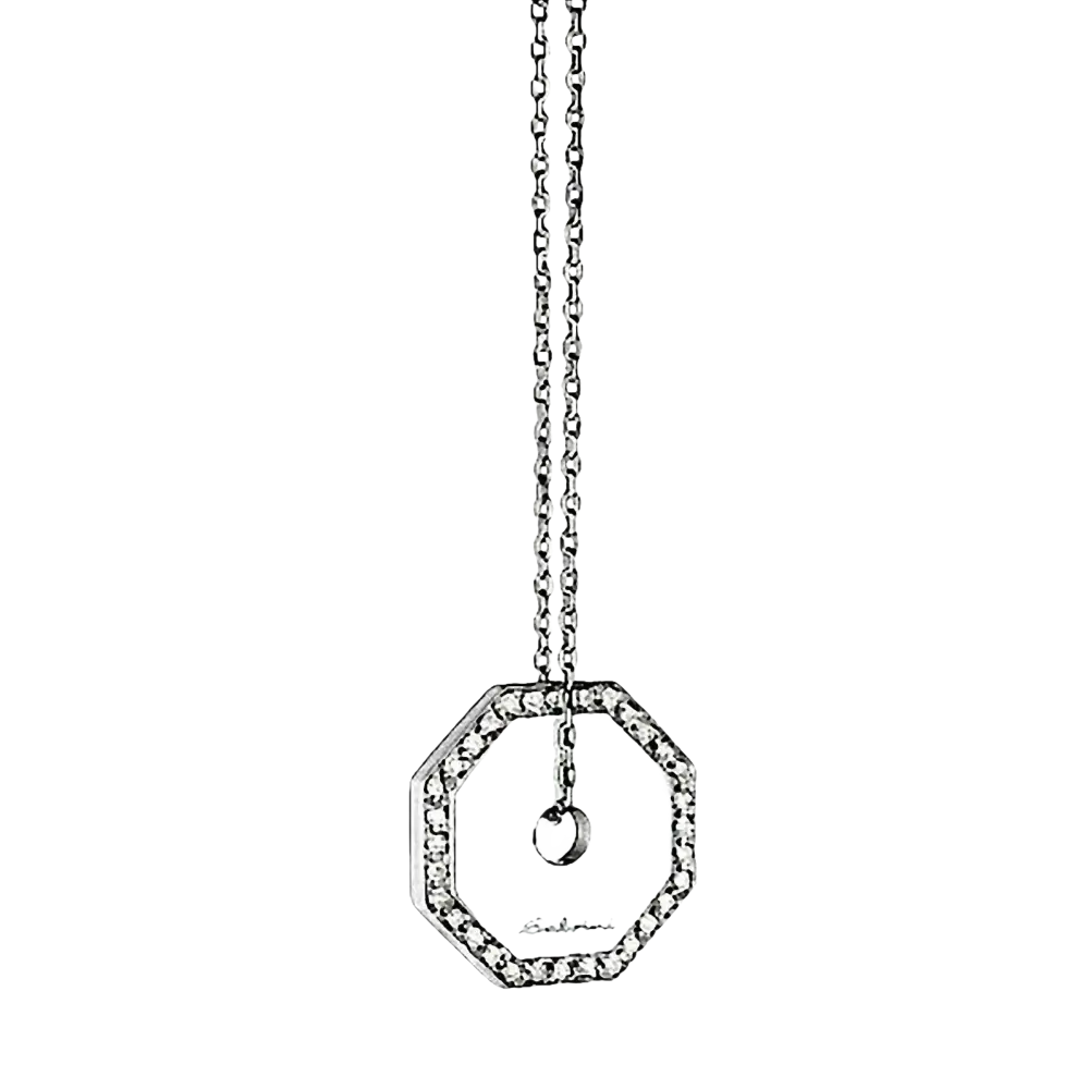 Collana Oro Bianco e Diamanti con pendente ottagonale e diamanti brillante