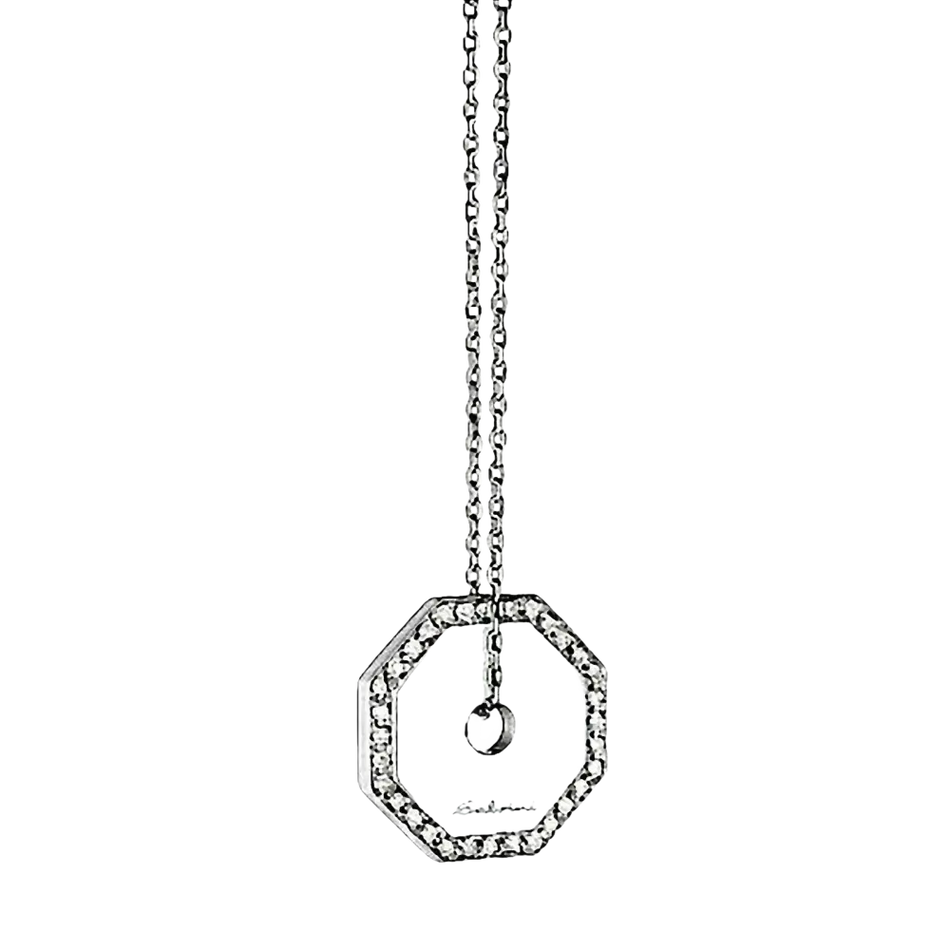 Collana Oro Bianco e Diamanti con pendente ottagonale e diamanti brillante
