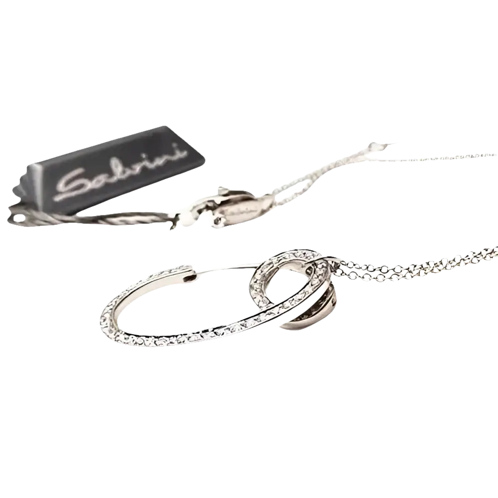 Collana Oro Bianco e Diamanti Salvini con ciondolo safety pin e anello incastonati di diamanti