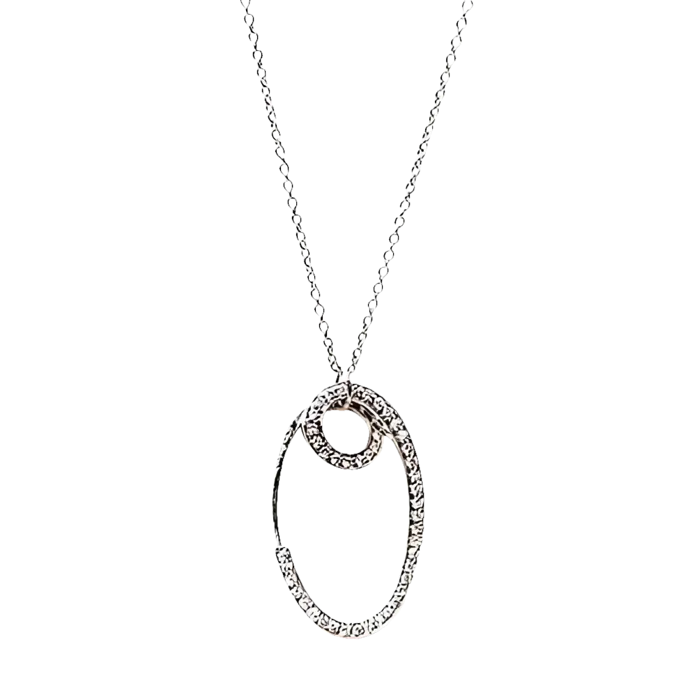 Collana Oro Bianco e Diamanti Salvini con pendente ovale incrostato di diamanti