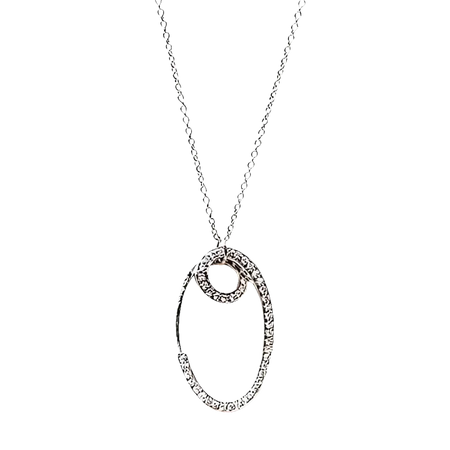 Collana Oro Bianco e Diamanti Salvini con pendente ovale incrostato di diamanti