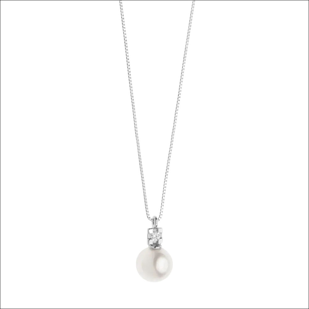 Collana Oro Bianco e Perla COMETE GIOIELLI con perla bianca e diamanti