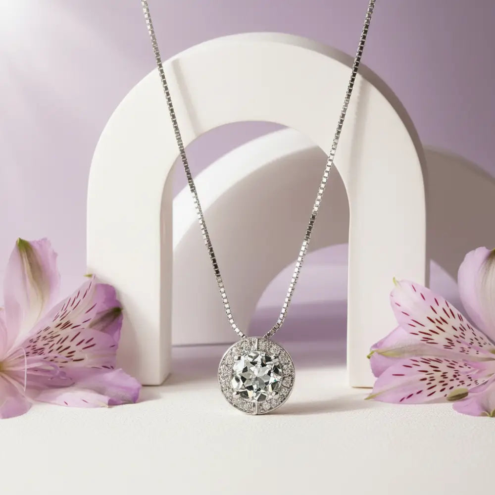 Collana oro bianco Topazio Azzurro e Diamanti Salvini|bonini-gioielli