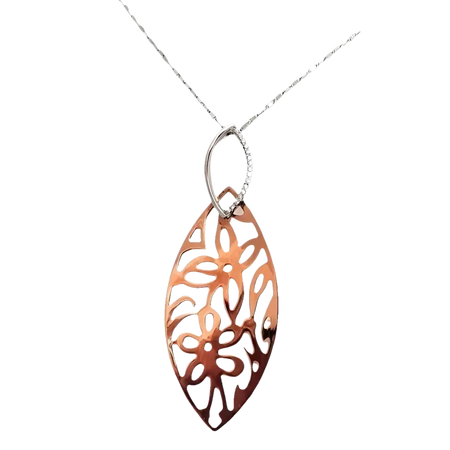 Collana Oro con Diamanti e Motivo Floreale GLB 513 con pendente fiorato in oro rosa e argento