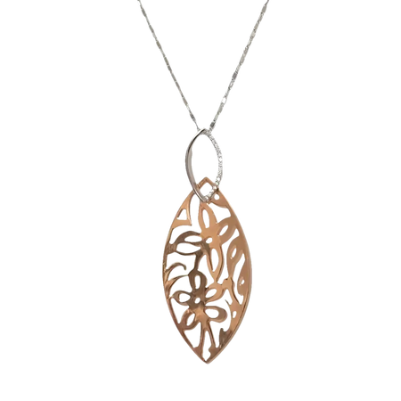 Collana Oro con Diamanti e Motivo Floreale GLB 513 con catena argento e pendente oro rosa