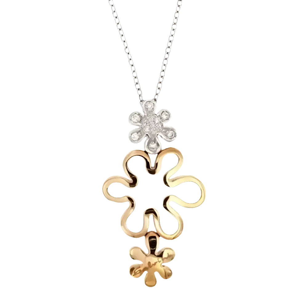 Collana Oro e Diamanti Jolie Salvini con pendente a tre fiori in argento e oro