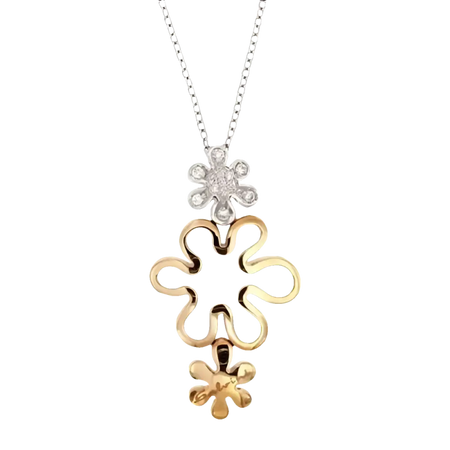 Collana Oro e Diamanti Jolie Salvini con pendente a tre fiori in argento e oro