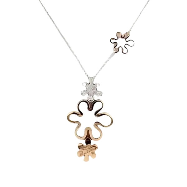Collana Oro e Diamanti Jolie Salvini con pendenti a fiore in argento, diamanti e oro rosa