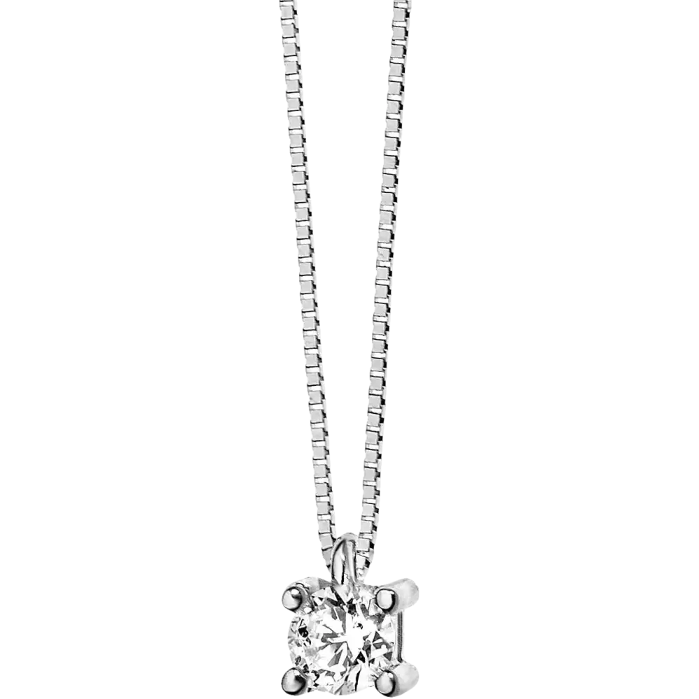 Collana Punto Luce Diamante COMETE con pendente solitario diamante su catena d’argento
